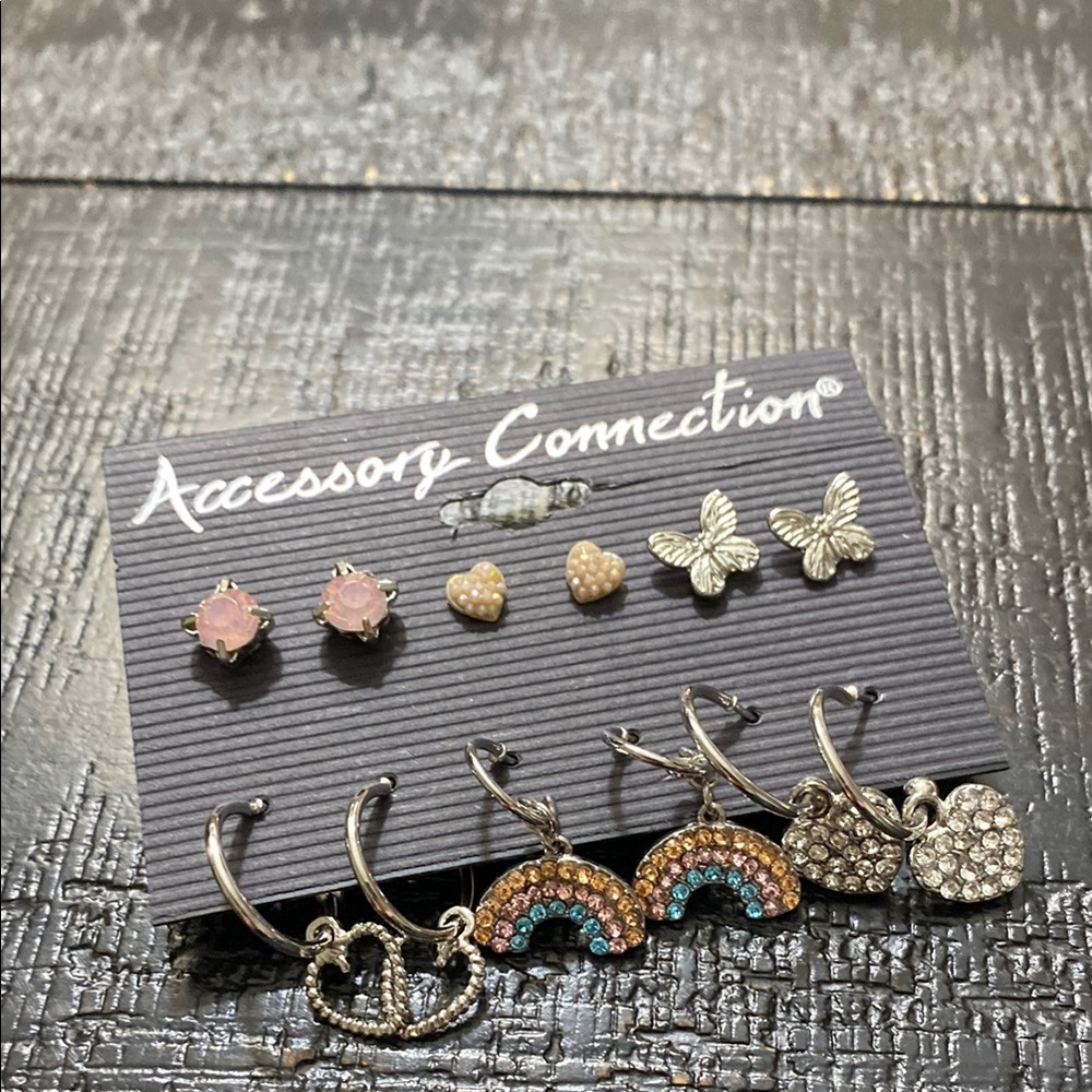 NWOT Accessory Connection 6 Silver Tone Pierced Earring Set!